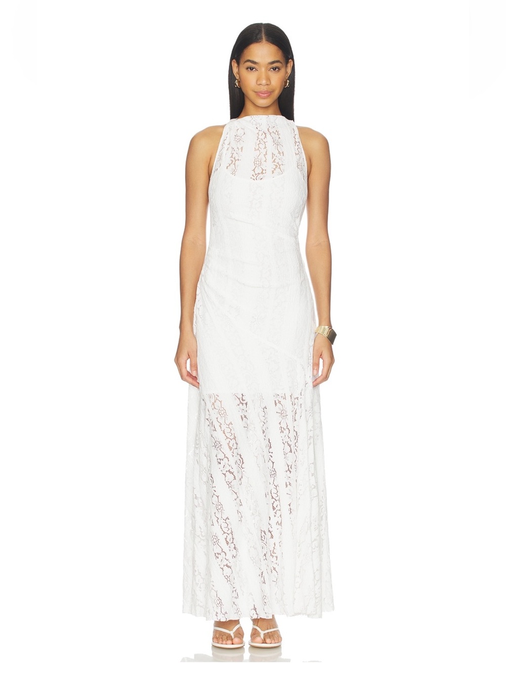 White Lace High-Neck Maxi Dress